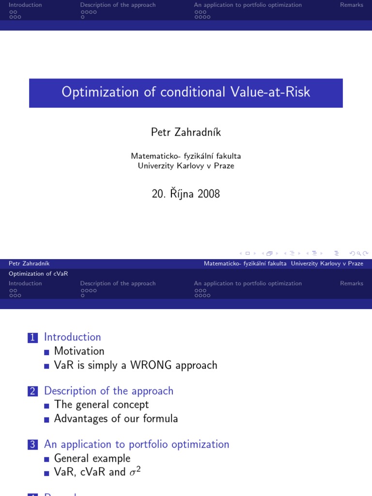 cVaR Optimization for Portfolio Risk | PDF | Value At Risk ...