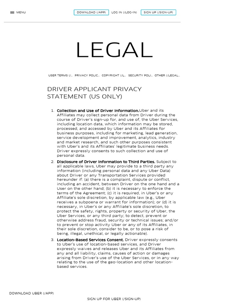 Uber Driver Privacy Statement Overview | PDF