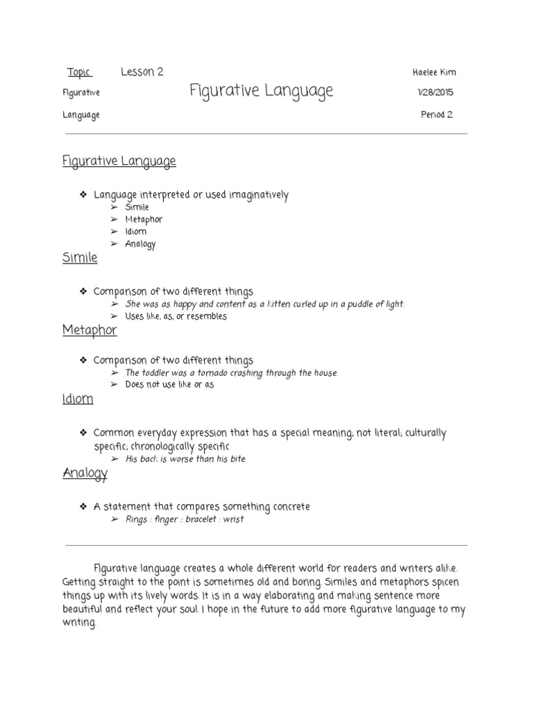 Figurative Language Basics | PDF | Metaphor | Idiom