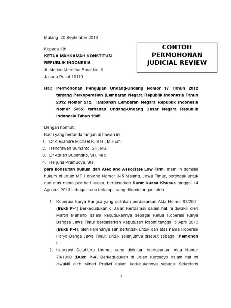 Contoh Permohonan Judicial Review