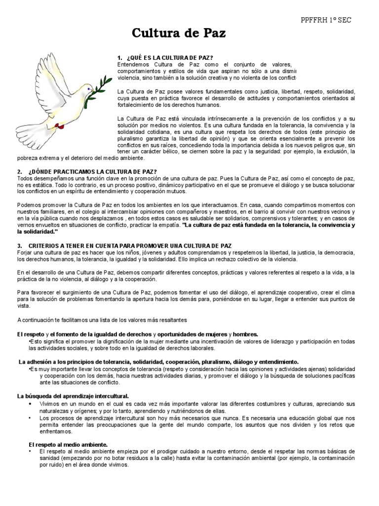Cultura de Paz | PDF | Tolerancia | Conflicto (proceso)