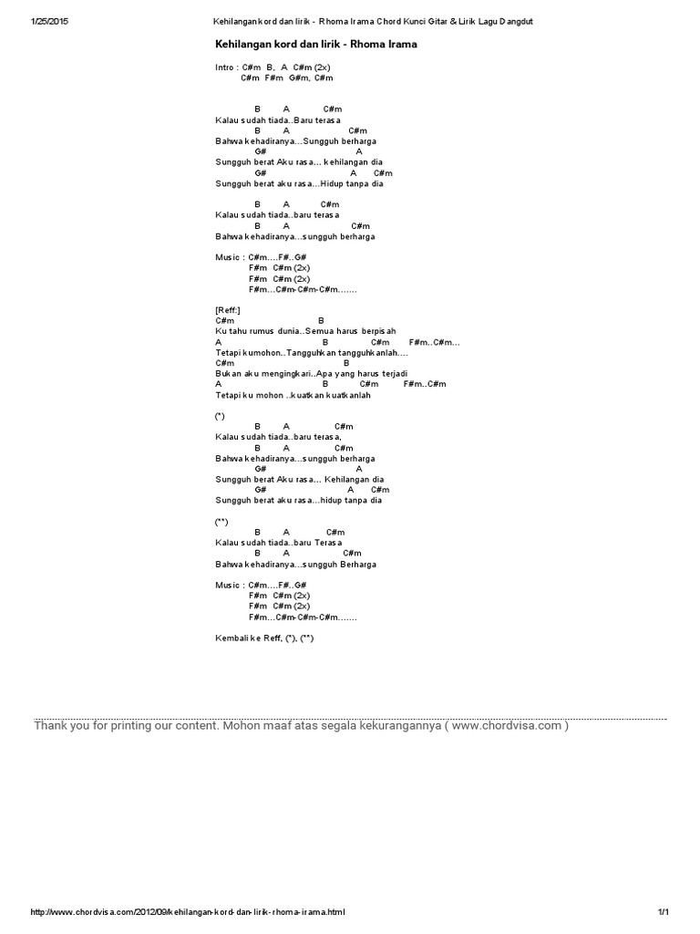 Kehilangan Kord Dan Lirik Rhoma Irama Chord Kunci Gitar Lirik Lagu Dangdut Pdf