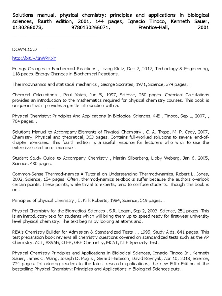 Solutions Manual Physical Chemistry Principles And Applications In