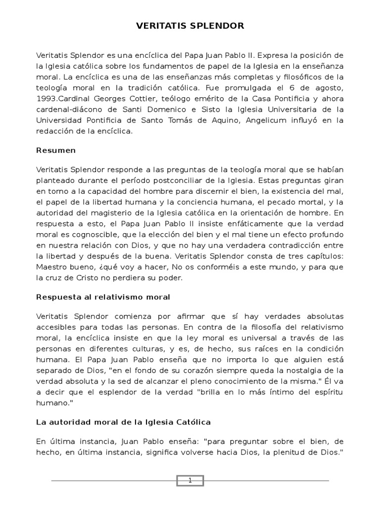 Veritatis Splendor: La Verdad Moral | PDF | Religión y espiritualidad