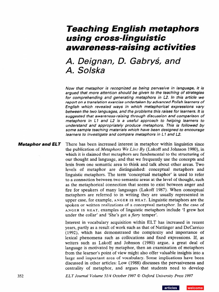 Teaching English Metaphors PDF Metaphor Translations