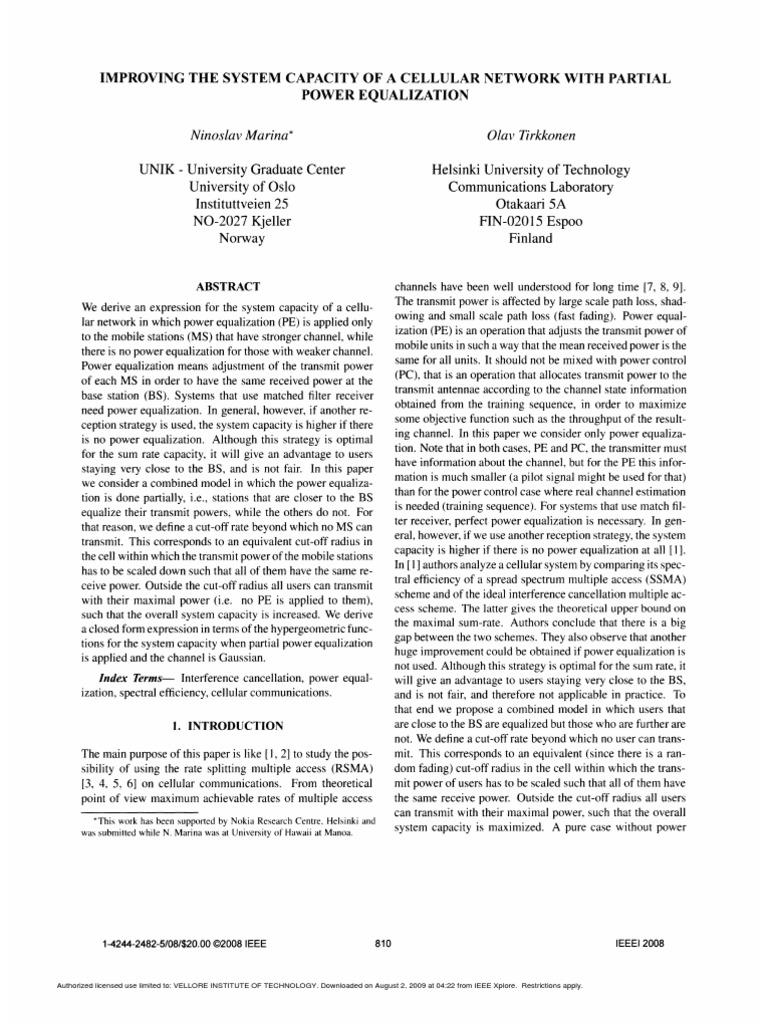 Improving The System Capacity of A Cellular Network With Partial Power ...