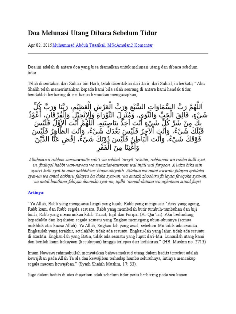 Doa Melunasi Utang Dibaca Sebelum Tidur