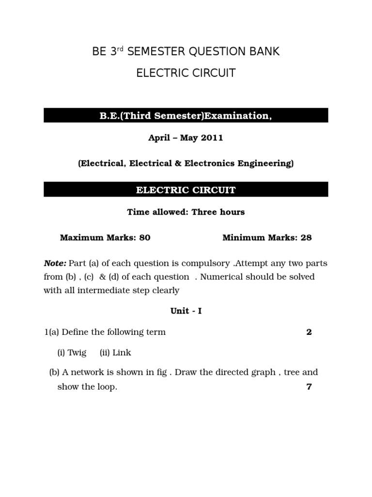 Electric Circuit Question Bank for 3rd Sem | PDF | Series And Parallel ...