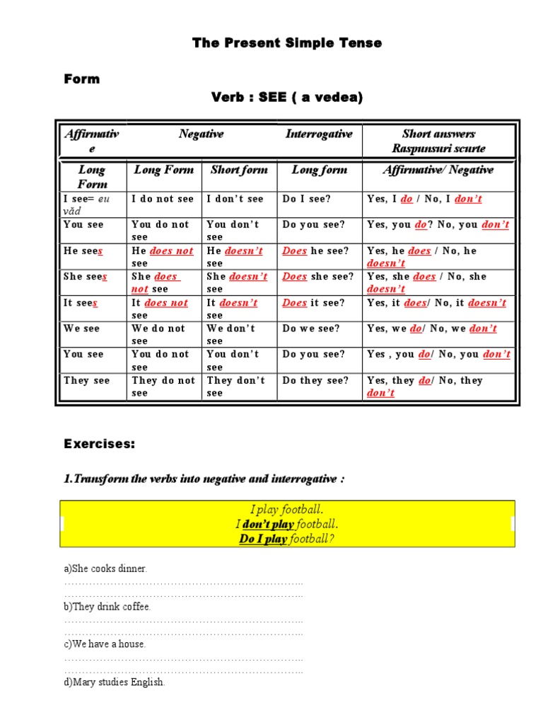 Present Simple: Affirmative & Negative Forms | PDF | Ellipsis | Rules