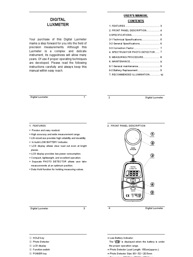 Digital Luxmeter User Manual | PDF | Manufactured Goods | Equipment
