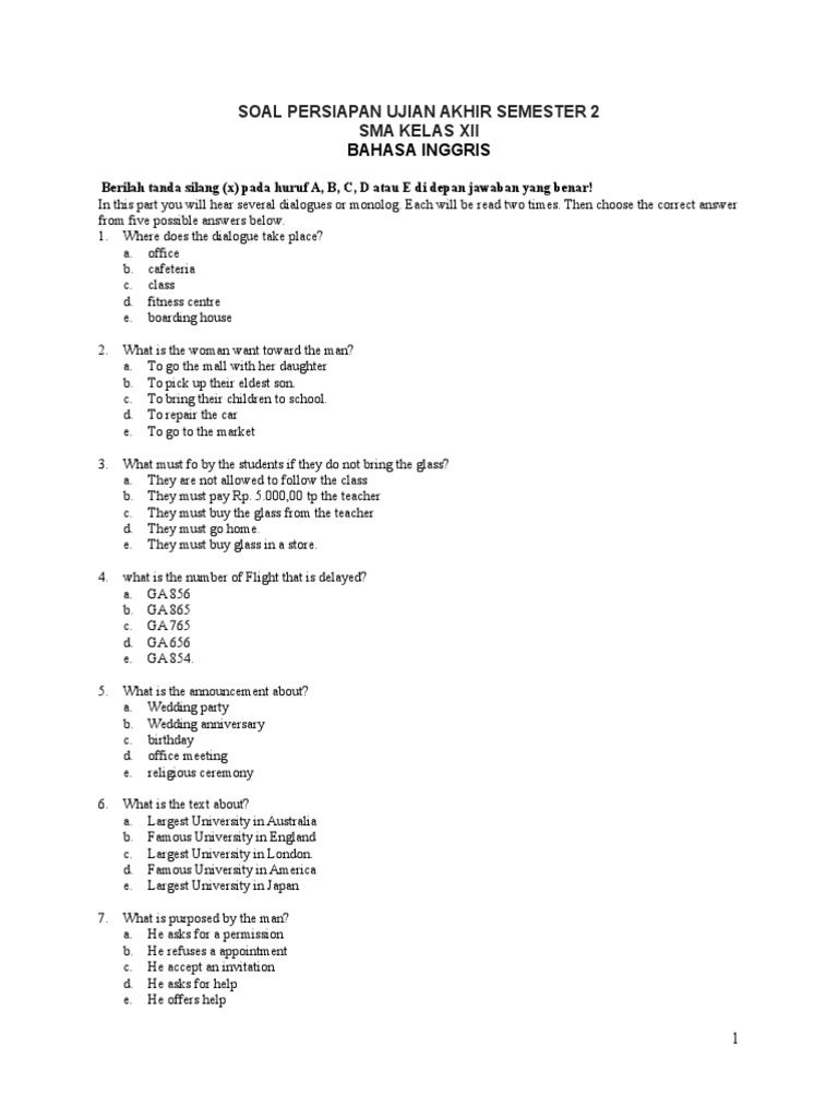 Soal Bhs Inggris Kelas Xii Sma Persiapan Ujian Akhir Soal Bhs Inggris Kelas Xii Sma Persiapan Ujian Akhir