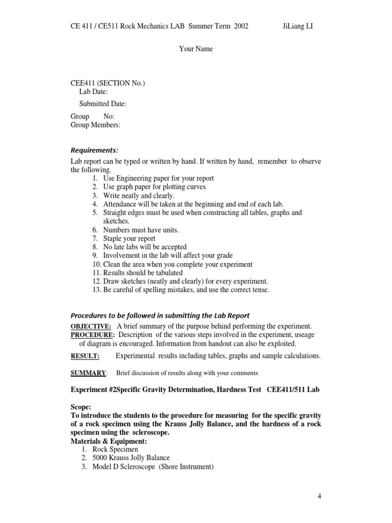Rock Mechanics Lab Report Guidelines | PDF | Technology & Engineering