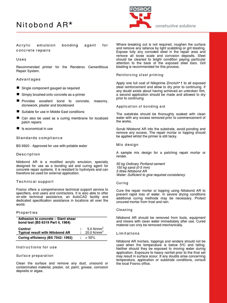 Nitobond AR.pdf Mortar (Masonry) Concrete