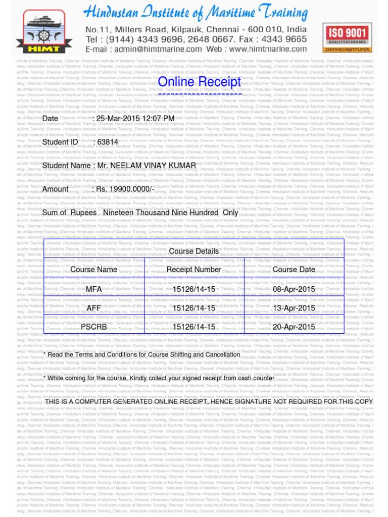 Student Course Payment Receipt | PDF
