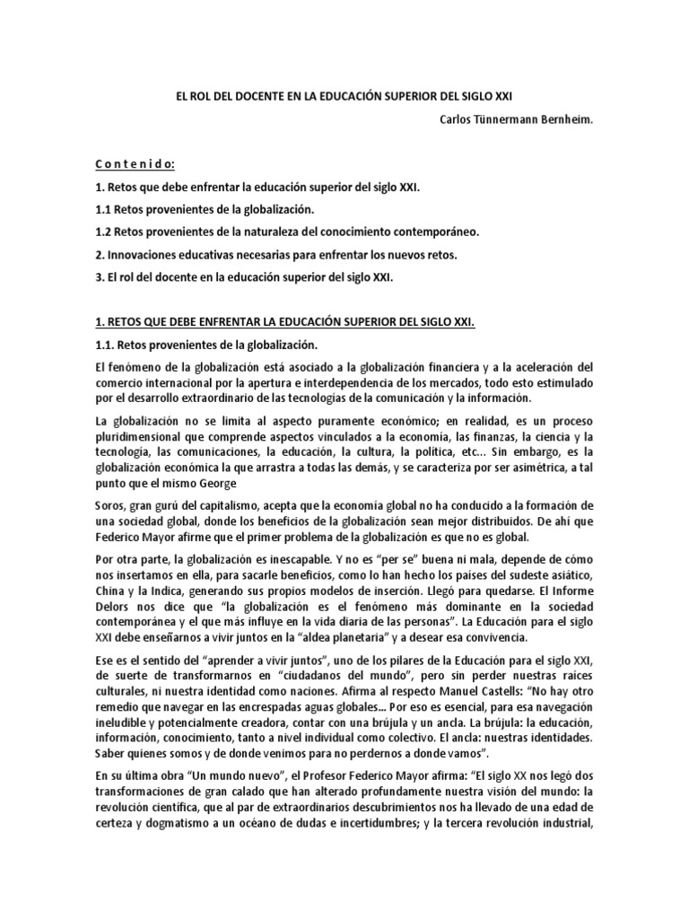 Rol del docente en la educación superior | PDF | Maestros | El ...