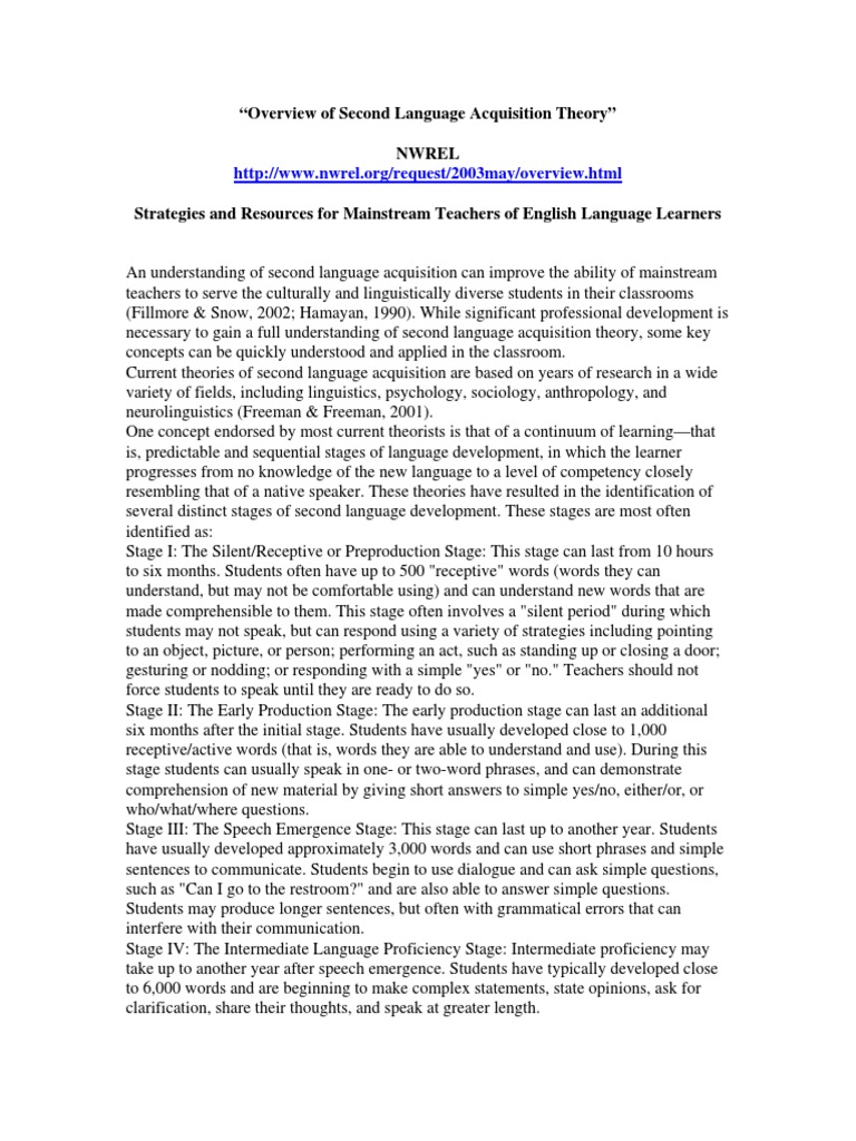 Overview of SLA Theory - NWREL | PDF | Second Language Acquisition ...