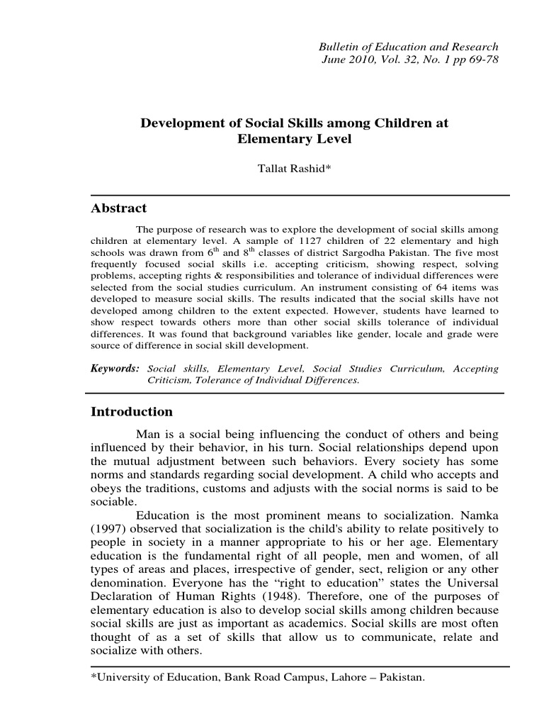 5-Social Skills Among Children at Elementary Level | PDF | Social ...