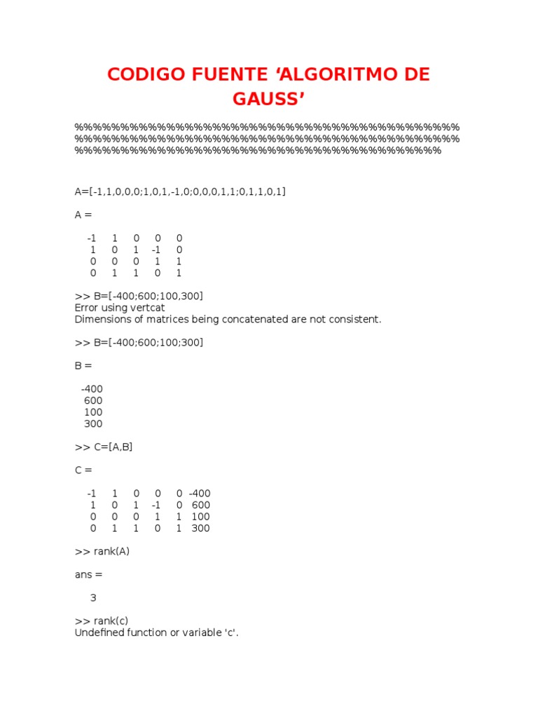 Gauss Algorithm MATLAB Code Example | PDF | Technology & Engineering