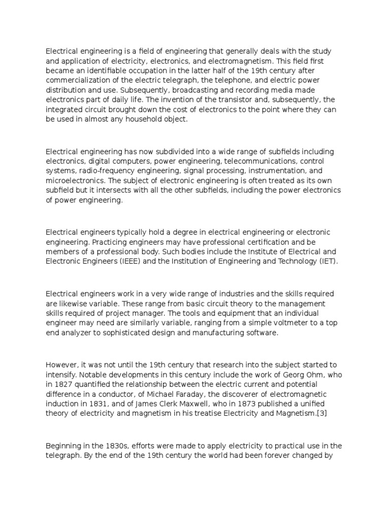 Electrical Engineering Electrical Engineering Electricity