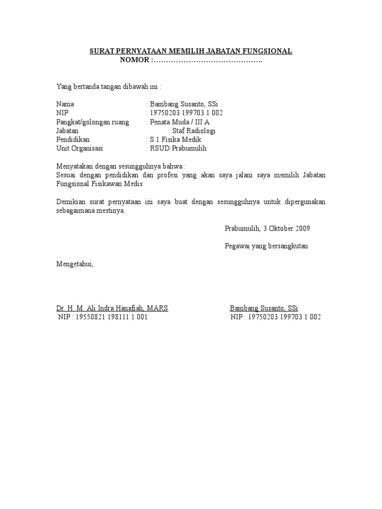 Surat Pernyataan Memilih Jabatan Fungsional