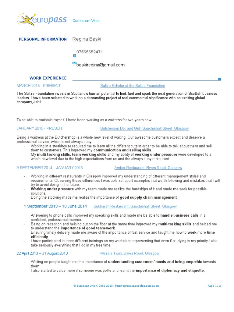 Cv language skills table image