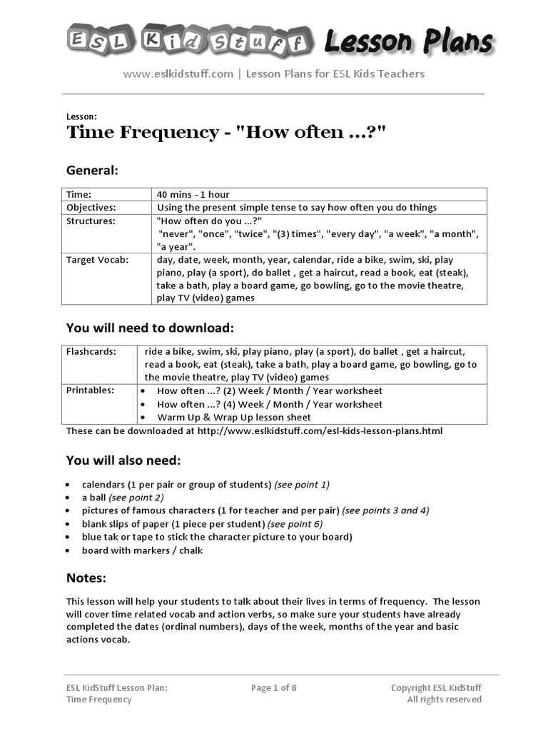 Time Frequency Lesson Plan Lesson Plan English As A Second Or