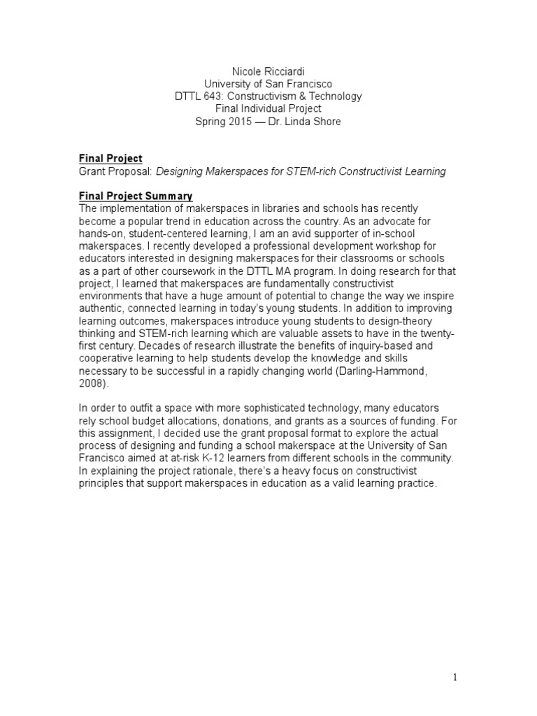 Grant Proposal for STEM Makerspaces | PDF | Constructivism (Philosophy ...