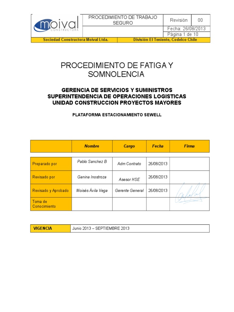 Procedimiento Fatiga y Somnolencia | PDF | La seguridad | Calidad ...