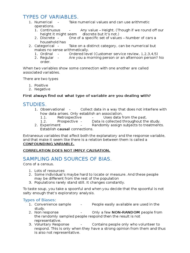 Data and Statistical Notes | PDF | Sampling (Statistics) | Experiment