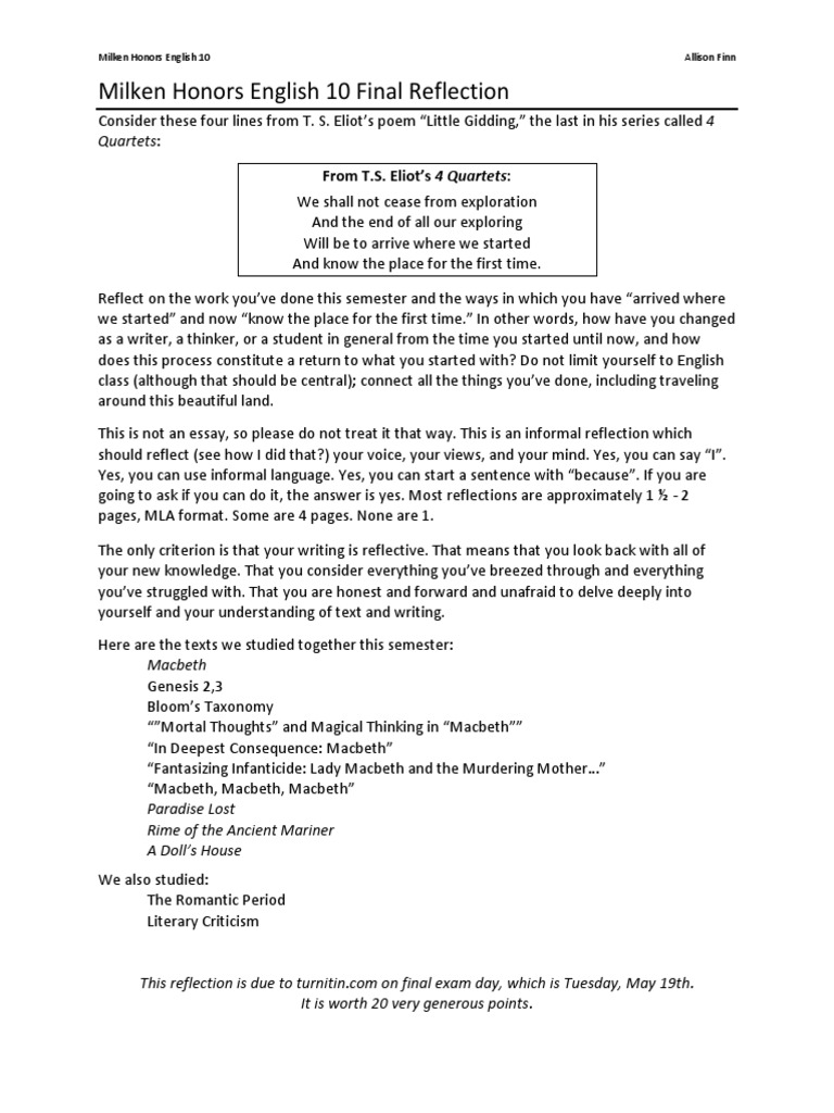 Final Reflection on Growth in English 10 | PDF