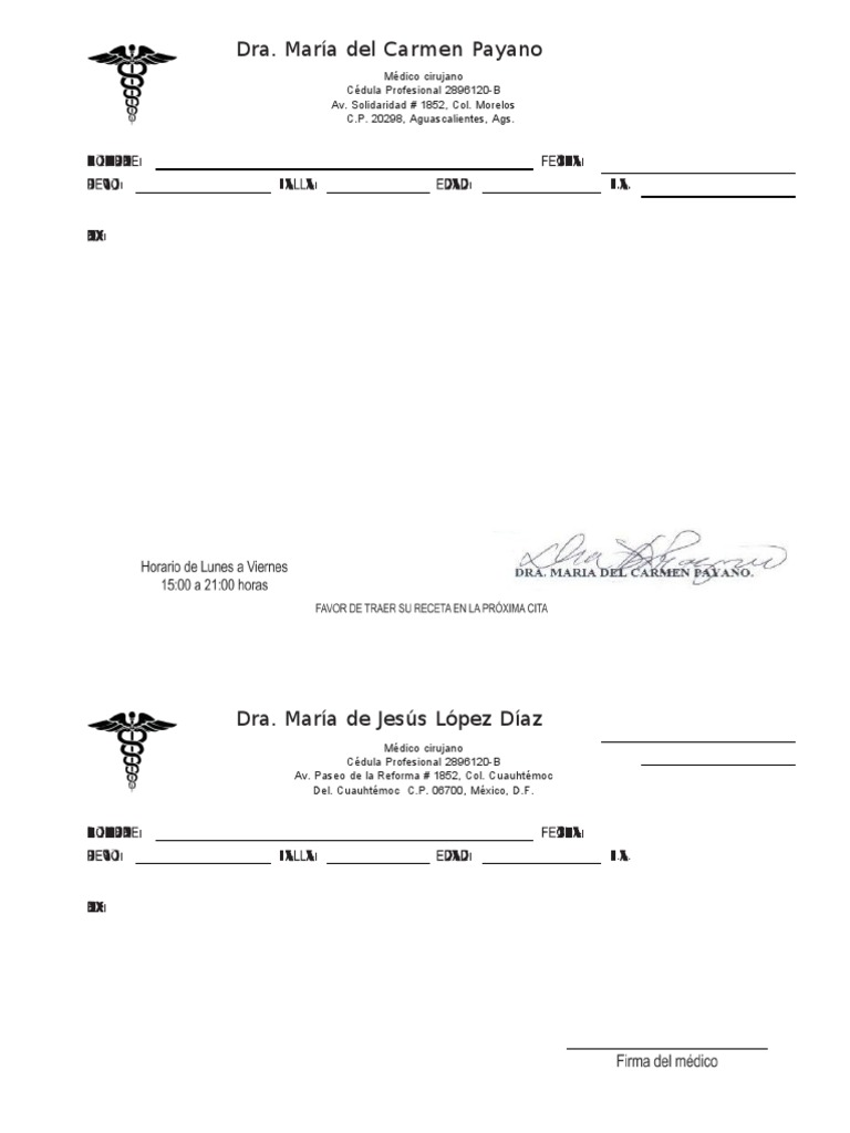 Receta En Blanco Pdf Formato de Receta Medica para Imprimir | PDF