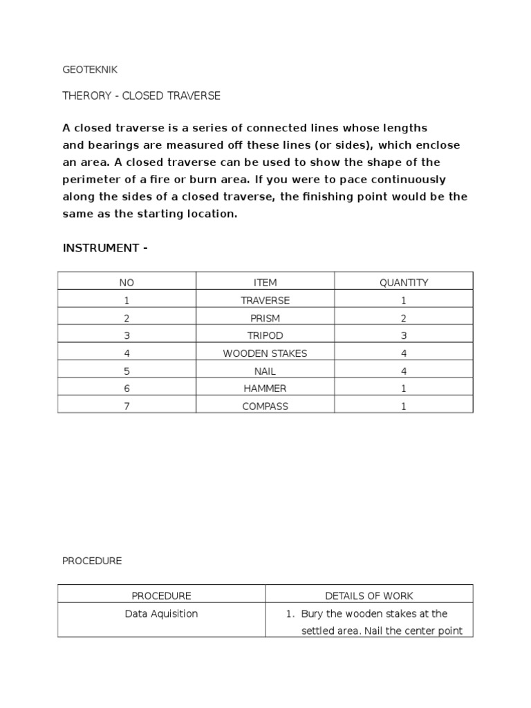 Therory - Closed Traverse: Geoteknik | PDF | Technology & Engineering