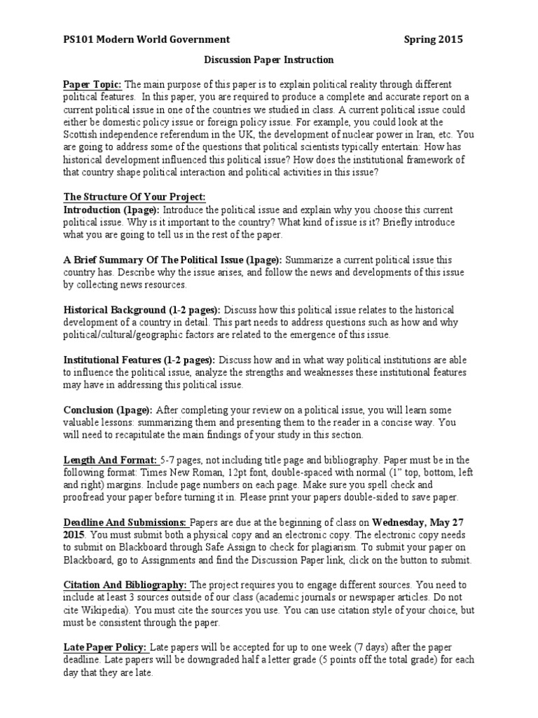 Ps101 Discussion Paper Instruction Citation News