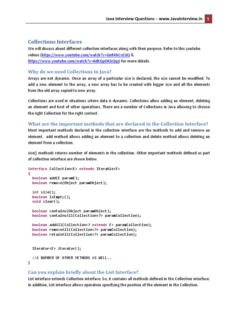 Java Collections Interview Questions | PDF | Interface (Computing ...