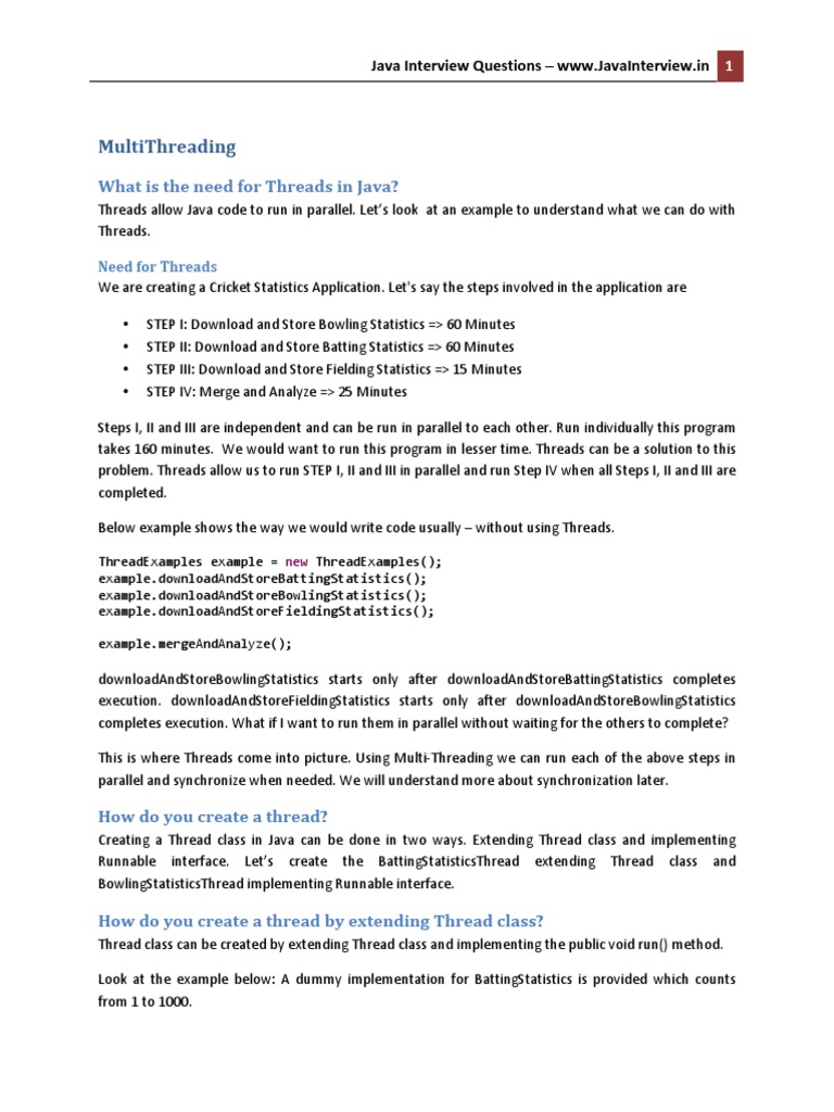 Java Interview Questions: MultiThreading and Synchronization | PDF ...