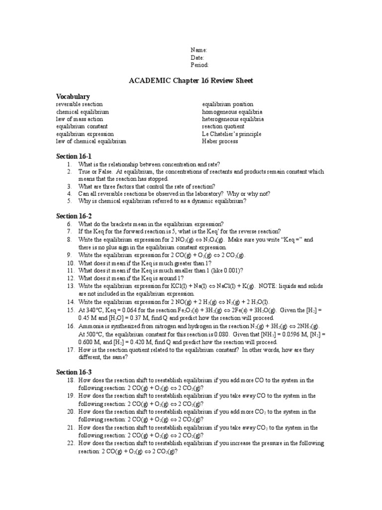 Chemical Equilibrium Review Guide | PDF | Chemical Equilibrium ...
