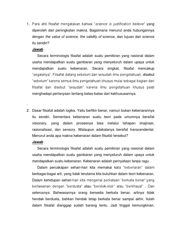Soal Dan Jawaban Filsafat Ilmu