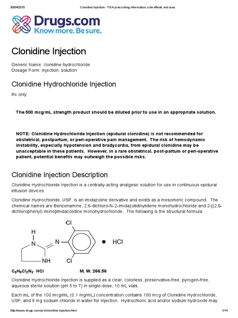 Clonidine Injection FDA Prescribing Information, Side Effects and