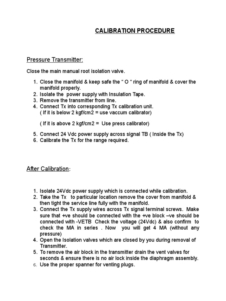 Calibration Procedure Pressure Transmitter PDF