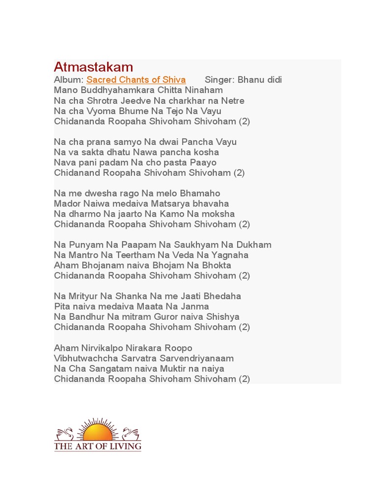 Chidananda Roopah Shivoham Shivoham Lyrics In Sanskrit alessandro orsini