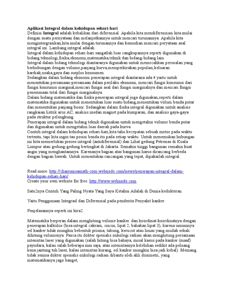 Aplikasi Integral Dalam Kehidupan Sehari