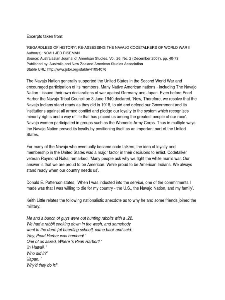 304 navajo code talkers - motivations jstor | Military | Warfare