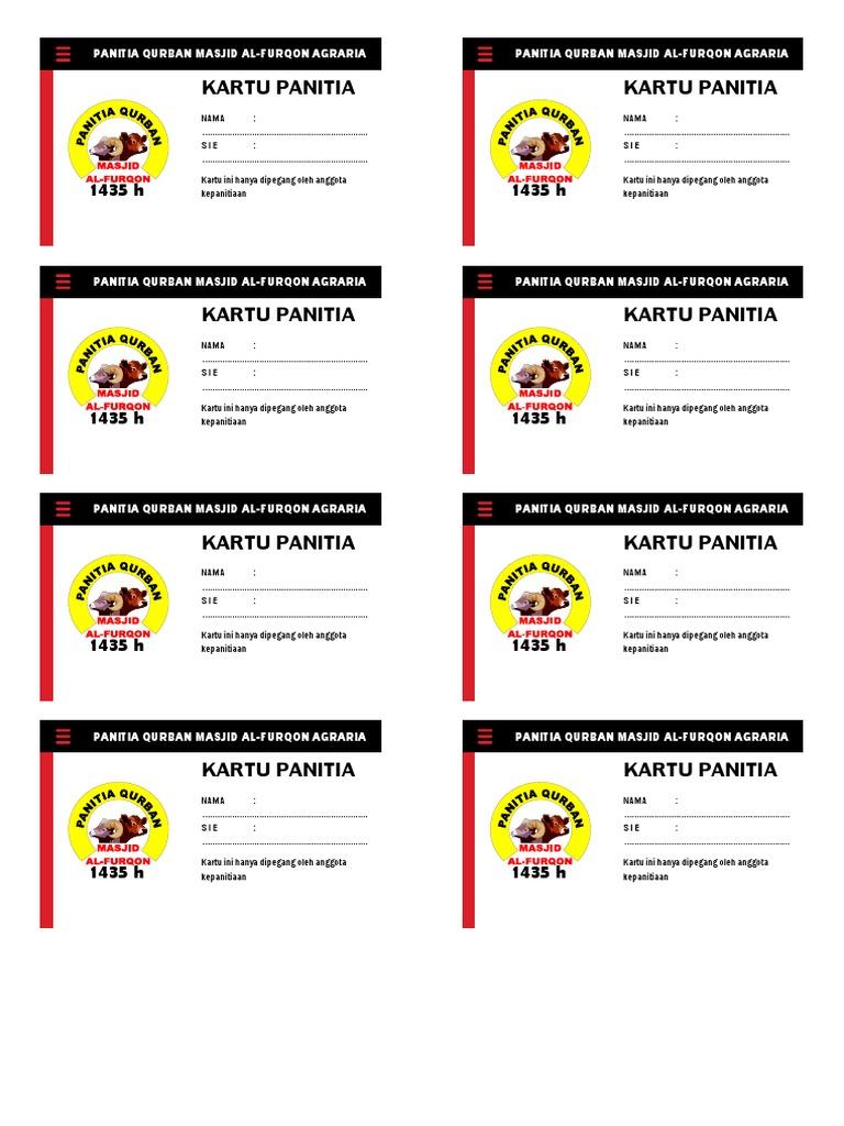 Kartu Panitia Qurban 1435