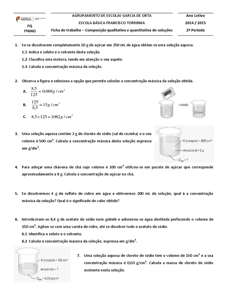 Exercícios sobre Concentração de Soluções | PDF | Solução | Concentração