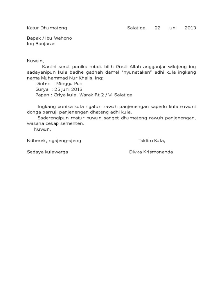 TOSECRETPLACE Contoh Layang Bahasa Jawa