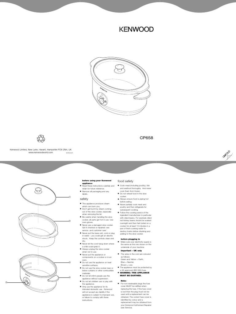 57514v1 Kenwood Slow Cooker CP658 Instruction Manual English PDF
