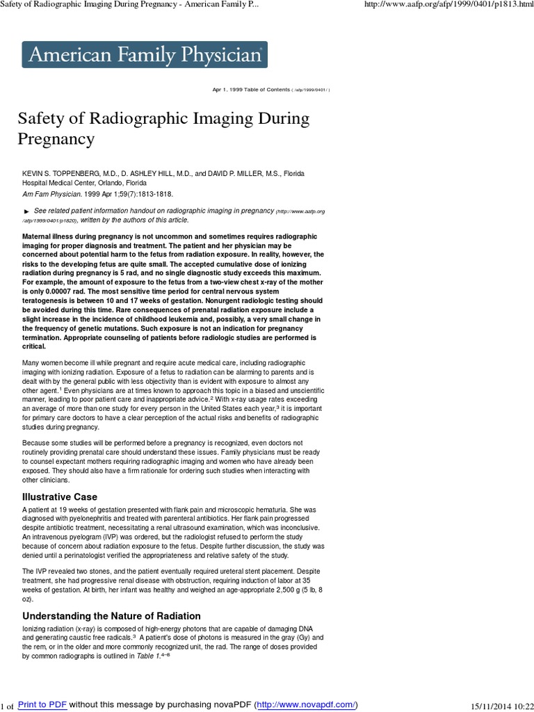Safety of Radiographic Imaging During Pregnancy American Family
