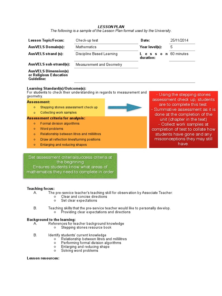 The Following Is A Sample of The Lesson Plan Format Used by The ...