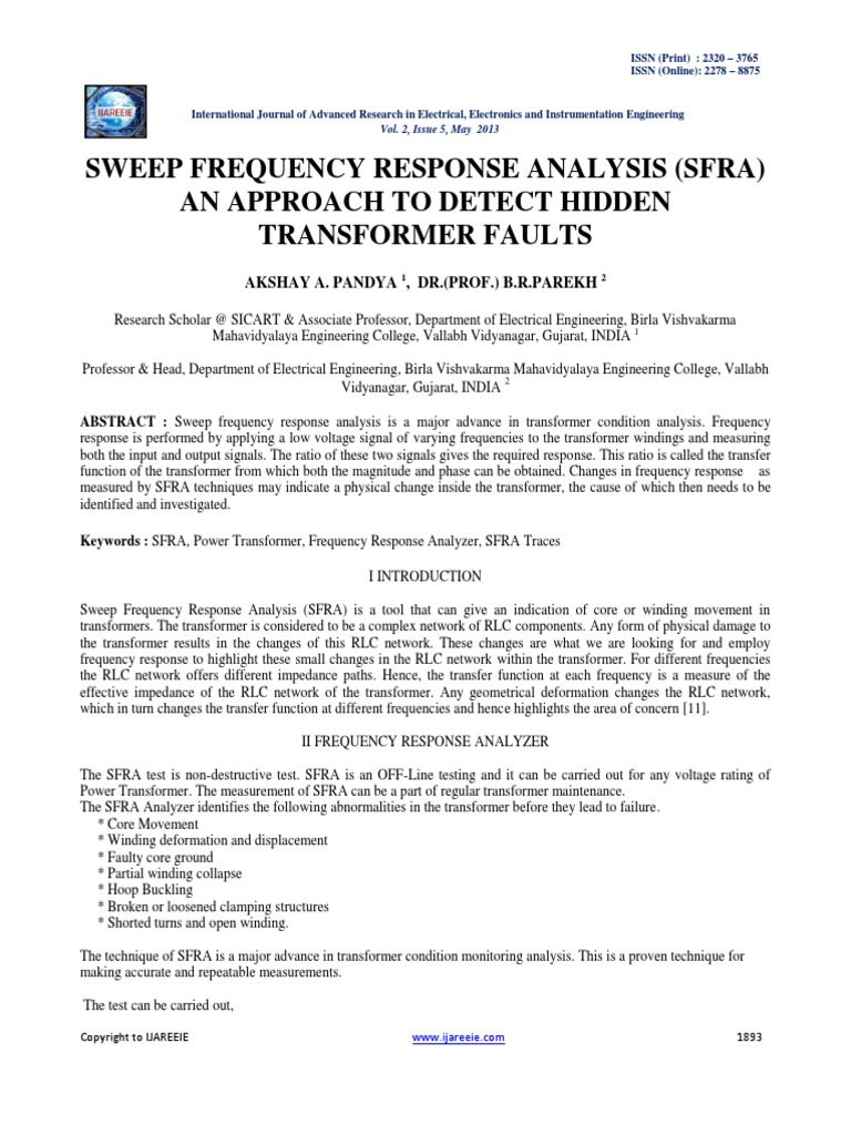 Sweep Frequency Response Analysis (Sfra) An Approach To Detect Hidden ...