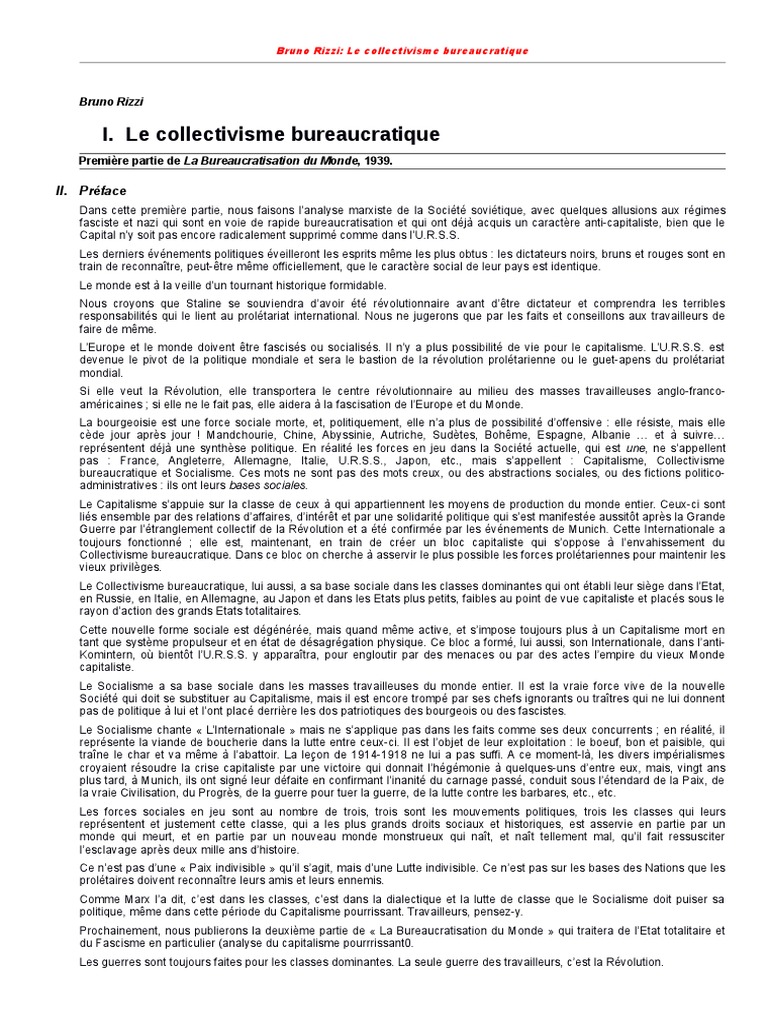 Bruno Rizzi, El Colectivismo Burocrático | PDF | Révolutions | Vladimir ...